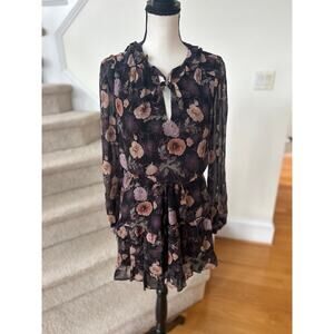 Paige Silk Black Purple Blush Moody Floral Blouson Sleeve Mini Dress